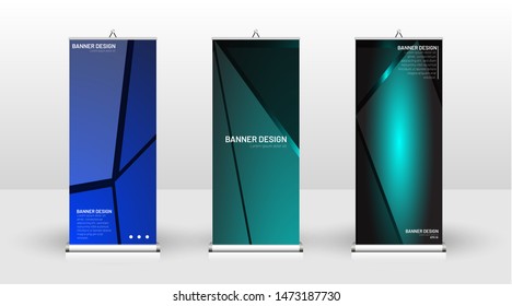 Vertical banner template design. can be used for brochures, covers, publications, etc. The concept of technology background in blue