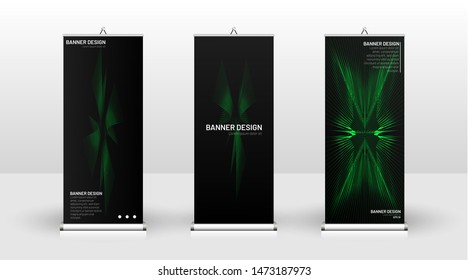 Vertical banner template design. can be used for brochures, covers,  publications, etc. wavy lines vector green and black background.
