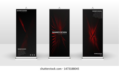 Vertical banner template design. can be used for brochures, covers,  publications, etc. wavy lines vector red and black background.