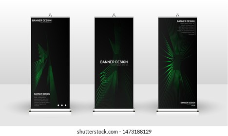 Vertical banner template design. can be used for brochures, covers,  publications, etc. wavy lines vector green and black background.
