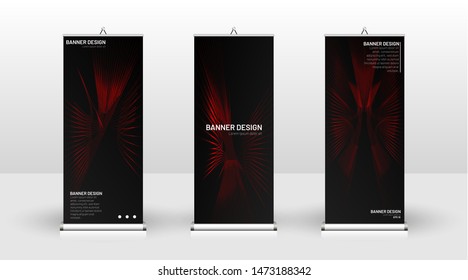Vertical banner template design. can be used for brochures, covers,  publications, etc. wavy lines vector red and black background.