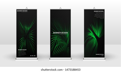 Vertical banner template design. can be used for brochures, covers,  publications, etc. wavy lines vector green and black background.
