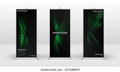 Vertical banner template design. can be used for brochures, covers,  publications, etc. wavy lines vector green and black background.
