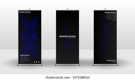 
Vertical banner template design. can be used for brochures, covers,  publications, etc. wavy lines vector blue and black background.