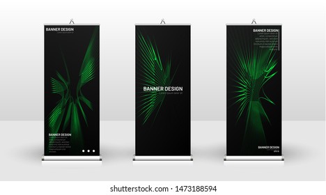 Vertical banner template design. can be used for brochures, covers,  publications, etc. wavy lines vector green and black background.
