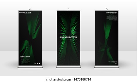 Vertical banner template design. can be used for brochures, covers,  publications, etc. wavy lines vector green and black background.
