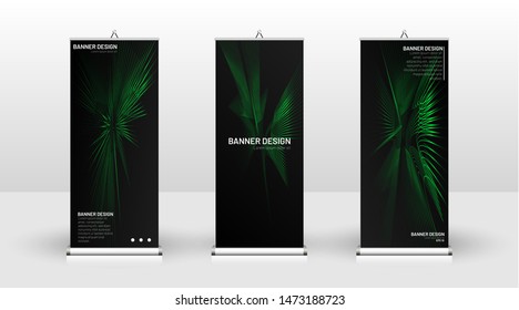 Vertical banner template design. can be used for brochures, covers,  publications, etc. wavy lines vector green and black background.

