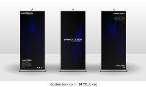 
Vertical banner template design. can be used for brochures, covers,  publications, etc. wavy lines vector blue and black background.