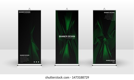 Vertical banner template design. can be used for brochures, covers,  publications, etc. wavy lines vector green and black background.

