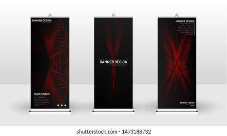 Vertical banner template design. can be used for brochures, covers,  publications, etc. wavy lines vector red and black background.