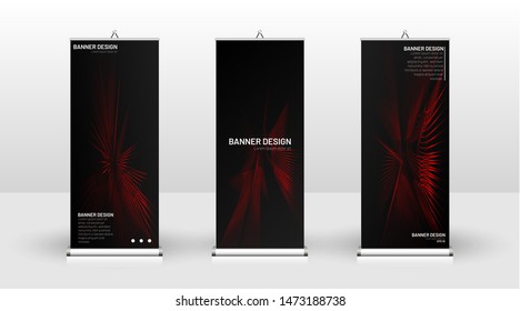Vertical banner template design. can be used for brochures, covers,  publications, etc. wavy lines vector red and black background.