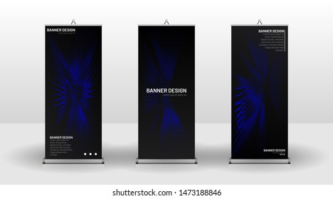 
Vertical banner template design. can be used for brochures, covers,  publications, etc. wavy lines vector blue and black background.