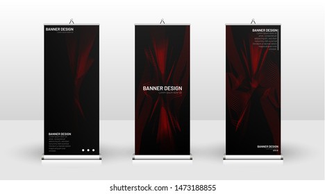 Vertical banner template design. can be used for brochures, covers,  publications, etc. wavy lines vector red and black background.