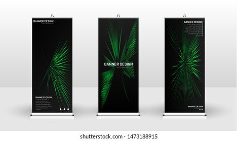 Vertical banner template design. can be used for brochures, covers,  publications, etc. wavy lines vector green and black background.
