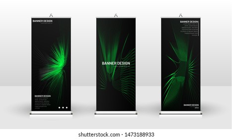 Vertical banner template design. can be used for brochures, covers,  publications, etc. wavy lines vector green and black background.
