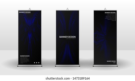 
Vertical banner template design. can be used for brochures, covers,  publications, etc. wavy lines vector blue and black background.