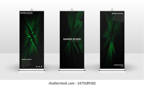Vertical banner template design. can be used for brochures, covers,  publications, etc. wavy lines vector green and black background.
