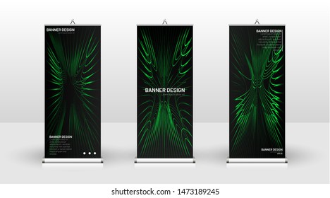 Vertical banner template design. can be used for brochures, covers,  publications, etc. wavy lines vector green and black background.
