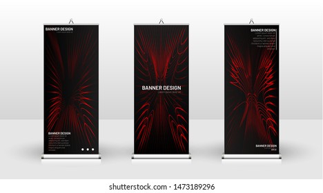 Vertical banner template design. can be used for brochures, covers,  publications, etc. wavy lines vector red and black background.