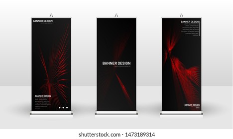 Vertical banner template design. can be used for brochures, covers,  publications, etc. wavy lines vector red and black background.