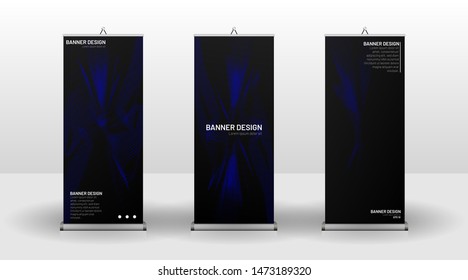 
Vertical banner template design. can be used for brochures, covers,  publications, etc. wavy lines vector blue and black background.