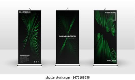 Vertical banner template design. can be used for brochures, covers,  publications, etc. wavy lines vector green and black background.
