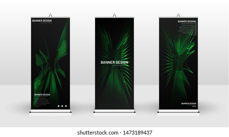 Vertical banner template design. can be used for brochures, covers,  publications, etc. wavy lines vector green and black background.
