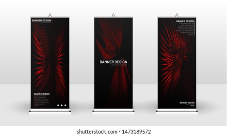 Vertical banner template design. can be used for brochures, covers,  publications, etc. wavy lines vector red and black background.