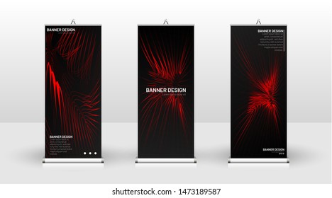 Vertical banner template design. can be used for brochures, covers,  publications, etc. wavy lines vector red and black background.