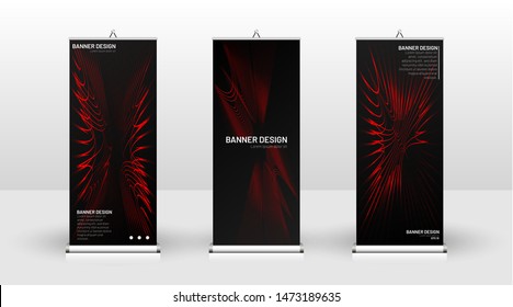 Vertical banner template design. can be used for brochures, covers,  publications, etc. wavy lines vector red and black background.