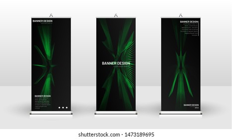 Vertical banner template design. can be used for brochures, covers,  publications, etc. wavy lines vector green and black background.
