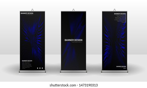 
Vertical banner template design. can be used for brochures, covers,  publications, etc. wavy lines vector blue and black background.