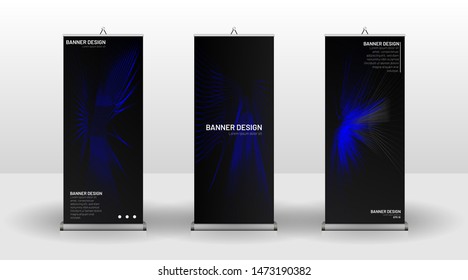 
Vertical banner template design. can be used for brochures, covers,  publications, etc. wavy lines vector blue and black background.