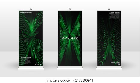 Vertical banner template design. can be used for brochures, covers,  publications, etc. wavy lines vector green and black background.
