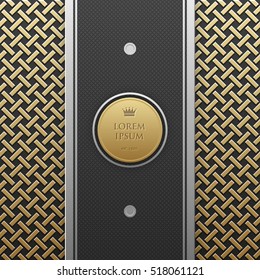 Vertical banner template on golden metallic background with seamless geometric pattern. Elegant luxury style.