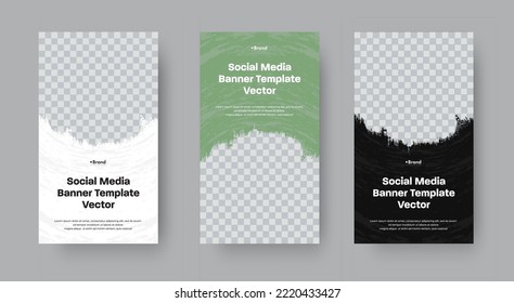 Plantilla de banner vertical para historias con elementos de fondo semicircular para fotos. Diseño para dispositivos móviles. ilustración vectorial