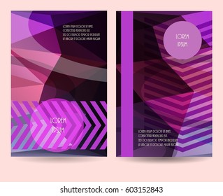 Vertical banner template. Vector illustration. Promotion brochure design. Purple leaflet flyers. Header website backgrounds. Abstract card layout.