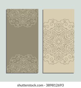Vertical banner templates with mandala pattern. Design for flyer, banner, invitation, greeting card. Ornament flyer