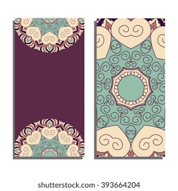 Vertical banner templates with mandala pattern. Design for flyer, banner, invitation, greeting card. Ornament flyer