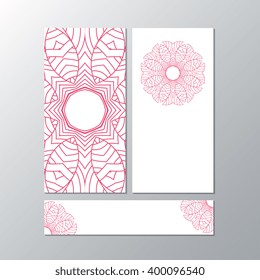 Vertical banner templates with mandala pattern. Design for flyer, banner, invitation, greeting card. Ornament flyer. Vintage style