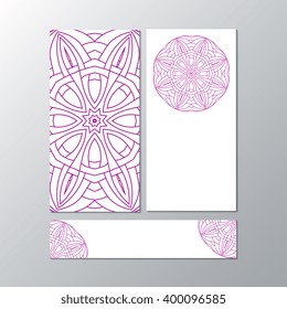 Vertical banner templates with mandala pattern. Design for flyer, banner, invitation, greeting card. Ornament flyer. Vintage style