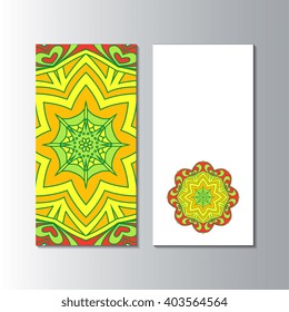 Vertical banner templates with mandala pattern. Design for flyer, banner, invitation, greeting card. Ornament flyer
