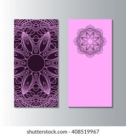 Vertical banner templates with mandala pattern. Design for flyer, banner, invitation, greeting card. Ornament flyer