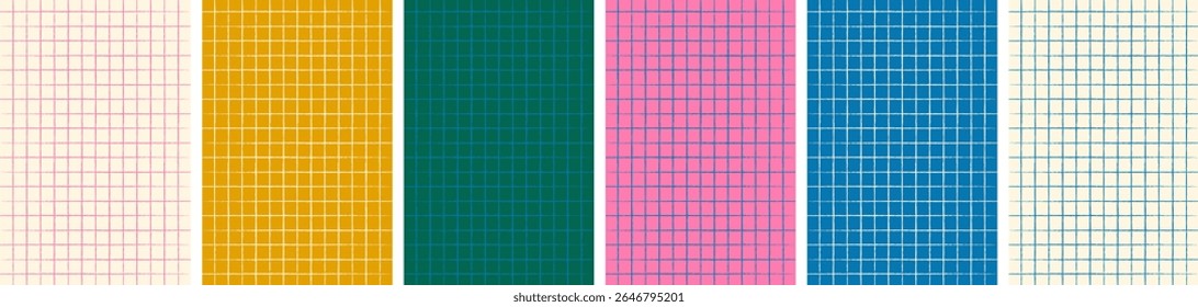Vertical banner templates set for back to school education concept. Colorful notebook pages, sheets and colored graph grid paper with vintage texture. Modern retro vector illustration with copy space