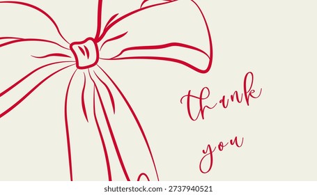  Vertical banner for Valentine's Day. Red bow drawn by hand with a pencil and the inscription thank you Romantic illustration.