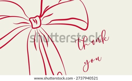  Vertical banner for Valentine's Day. Red bow drawn by hand with a pencil and the inscription thank you Romantic illustration.