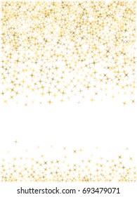 Vertical banner vector background with gold star elements falling down. Decorative pattern on white with golden glitter confetti, yellow shining sparkles design.