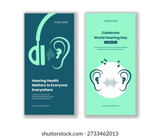 Banner vertical Dia Mundial da Audição Flat Cartoon Hand Drawn Ilustração de fundo