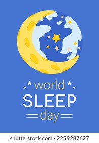 Vertical banner for world sleep day. Flat vector illustration planet sleeping.