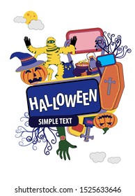 Vertical banner for your website for Halloween with cartoon characters. Vector banner